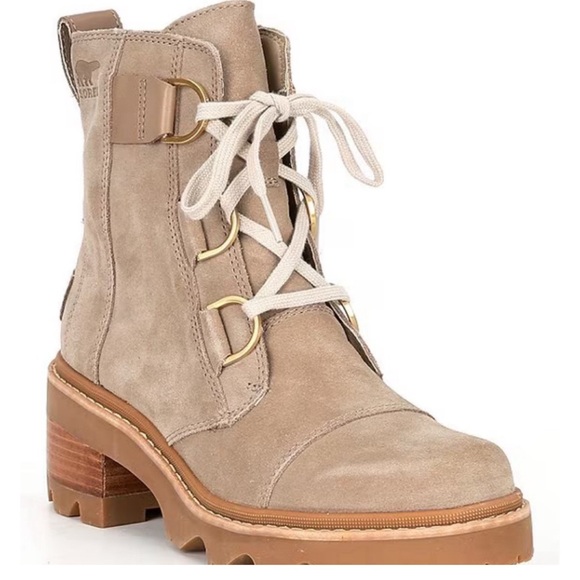 Sorel NWT 8.5 Joan Now Lace Omega Taupe, Gum  2 Waterproof Lug Sole Beautiful! - Picture 1 of 15